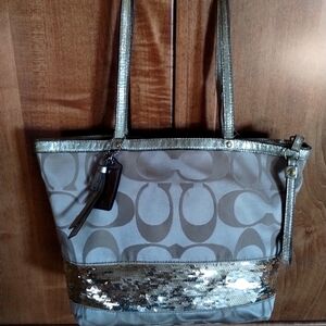 Coach gold/silver shoulder purse